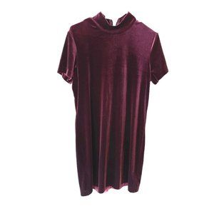 NY&CO Velvet Short Sleeve Dress High Neck Mock Burgundy Red Size L